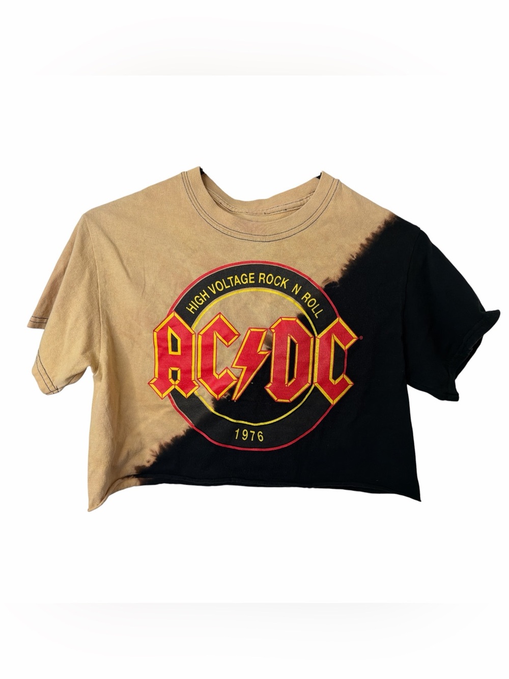 ac/dc high voltage rock ‘n’ roll 1976 Crop shirt Black Yellow Tee